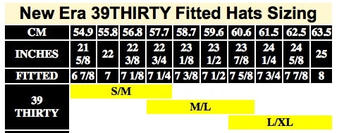 New era thirty store nine thirty size chart