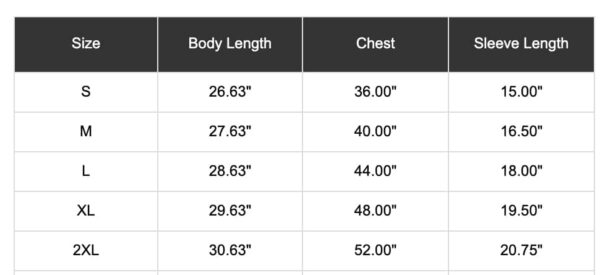 Meet Shirt Size Chart